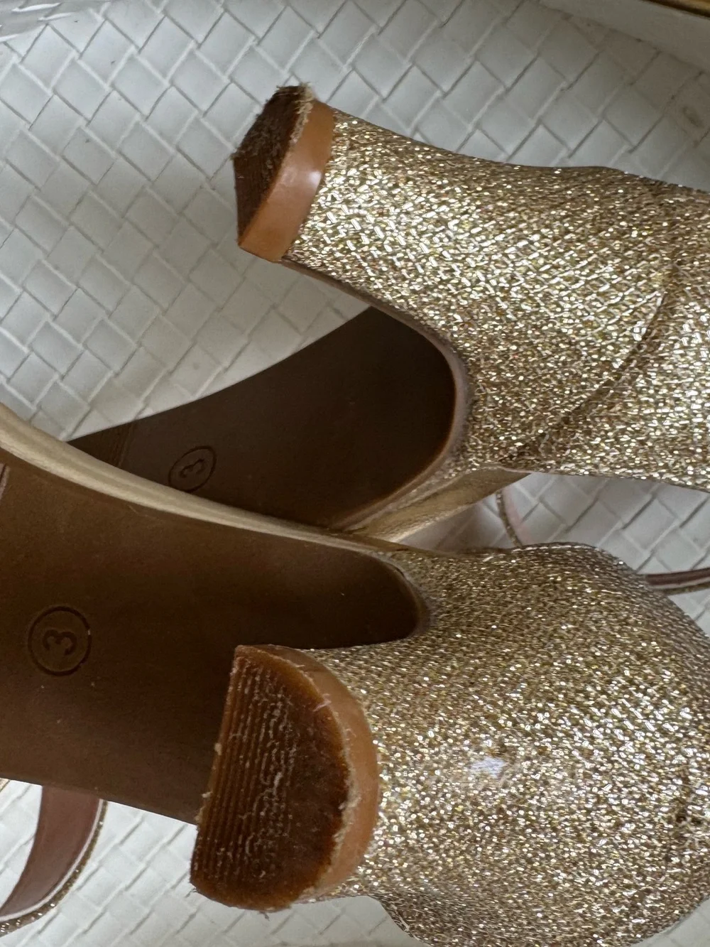 Motasha Gold Glitter Ankle Strap Heels Sandals Size 3